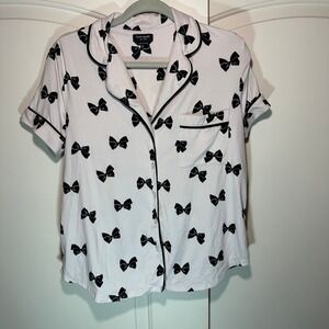 Kate‎ Spade New York Womens Top Pajama Shirt Short Sleeve Bows Pink Black Small